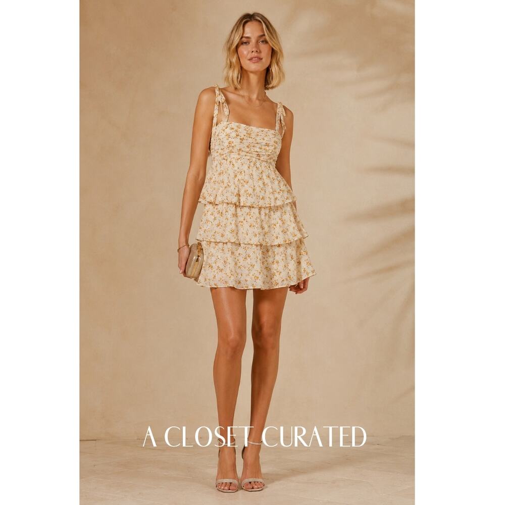 Reformation Avni Floral Mini Dress Large Yellow NWT